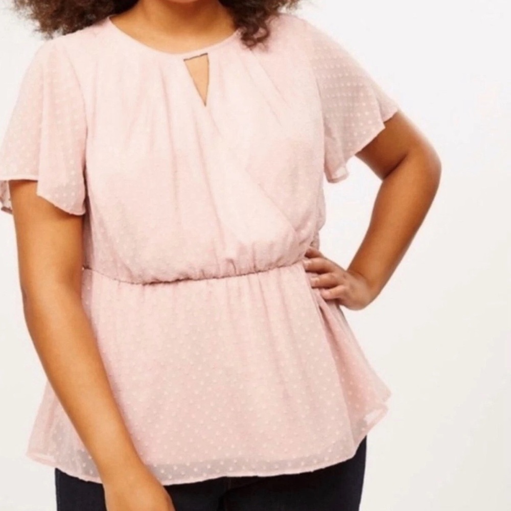 Lane Bryant size 16 Flutter Sleeve Baby Doll Faux Wrap Chiffon Blush Pink Top
